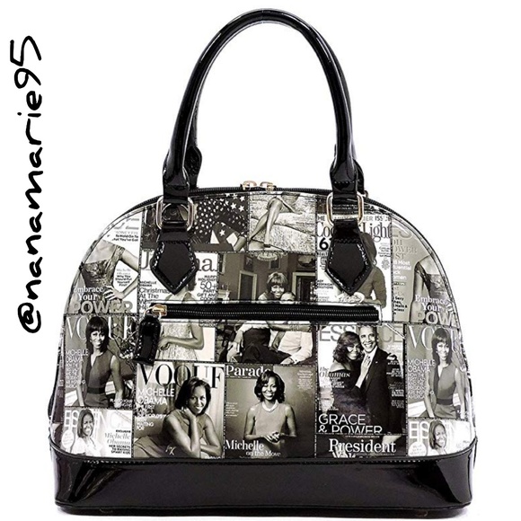 Patent Faux-Leather Handbags - Magazine Print " The Obamas" Satchel